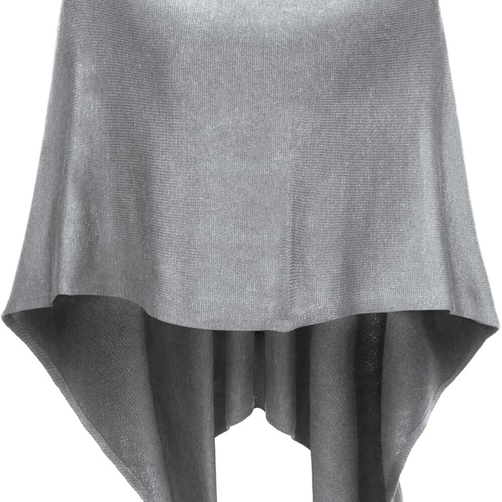 Womens Solid Knit Short Asymmetric Wrap Poncho Topper